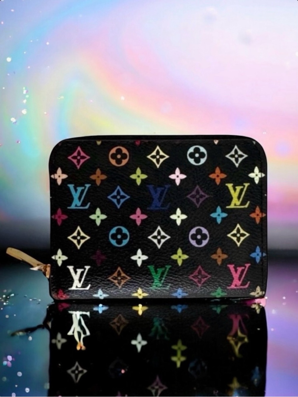 🆕🩷LOUIS VUITTON Murakami Black Multicolor Monogram Zippy Coin Purse Gold-Tone HW